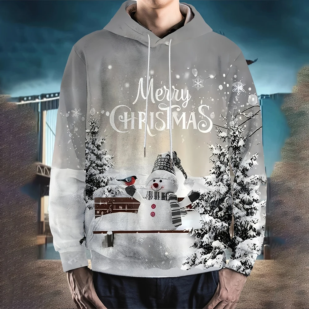 

Christmas Men's Hoodie 3D Printed Long-Sleeve Hooded Sweatshirt Fall/Winter Holiday Style Casual Oversized Men's Sweatshirt Top