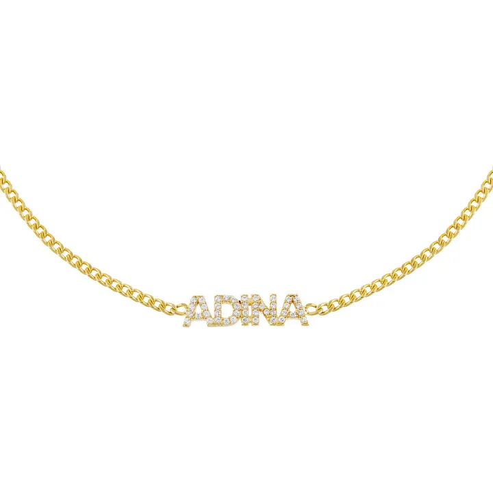 

Custom Gold Name Necklace Personalized Pendant with Cubic Zirconia Inlay Chunky Chain Jewelry Unique Nameplate Christmas Love