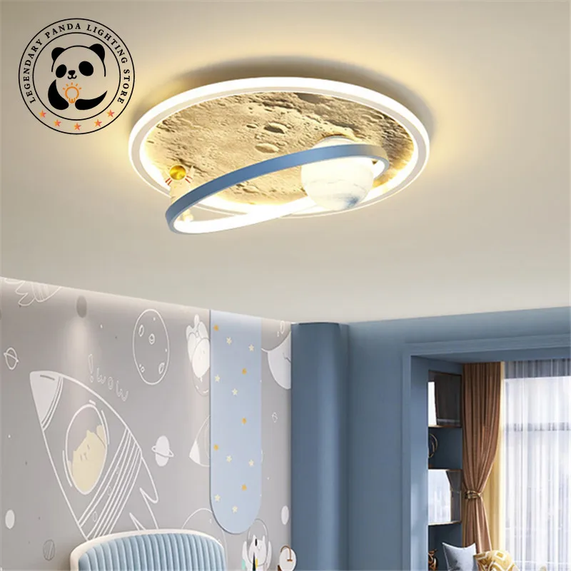 Imagem -04 - Criativo Rodada Led Luz de Teto Lua Astronauta Lâmpada Pingente Cartoon Eye Care Crianças Bebê Azul Rosa Boy Room Decoração Chandelier