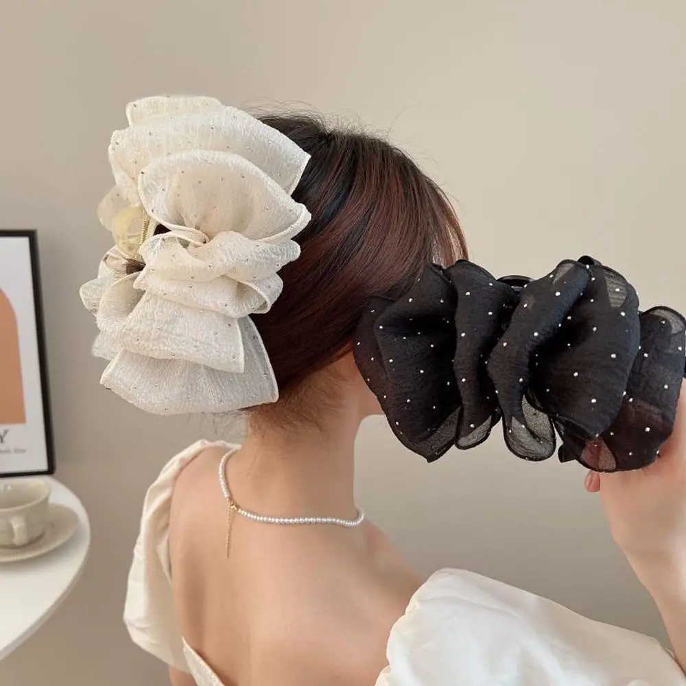 Princess Style Large Hairpins Dot Ponytail Holder Plastic Hairgrips Women Hair Clips Korean Shark Clip Bow Hair Claw Bowknot