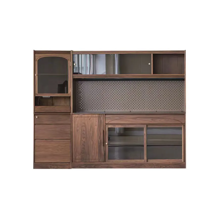 Black walnut hole board dining side cabinet Nordic simple Japanese retro solid wood storage integrated wine