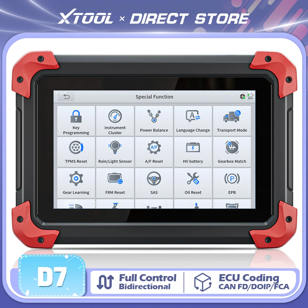 XTOOL D7 OBD2 Car Diagnostic Tools Bi-directional Automotive Scanner 3-Year Free Update Built-in CAN FD Ecu Coding 36+ Services