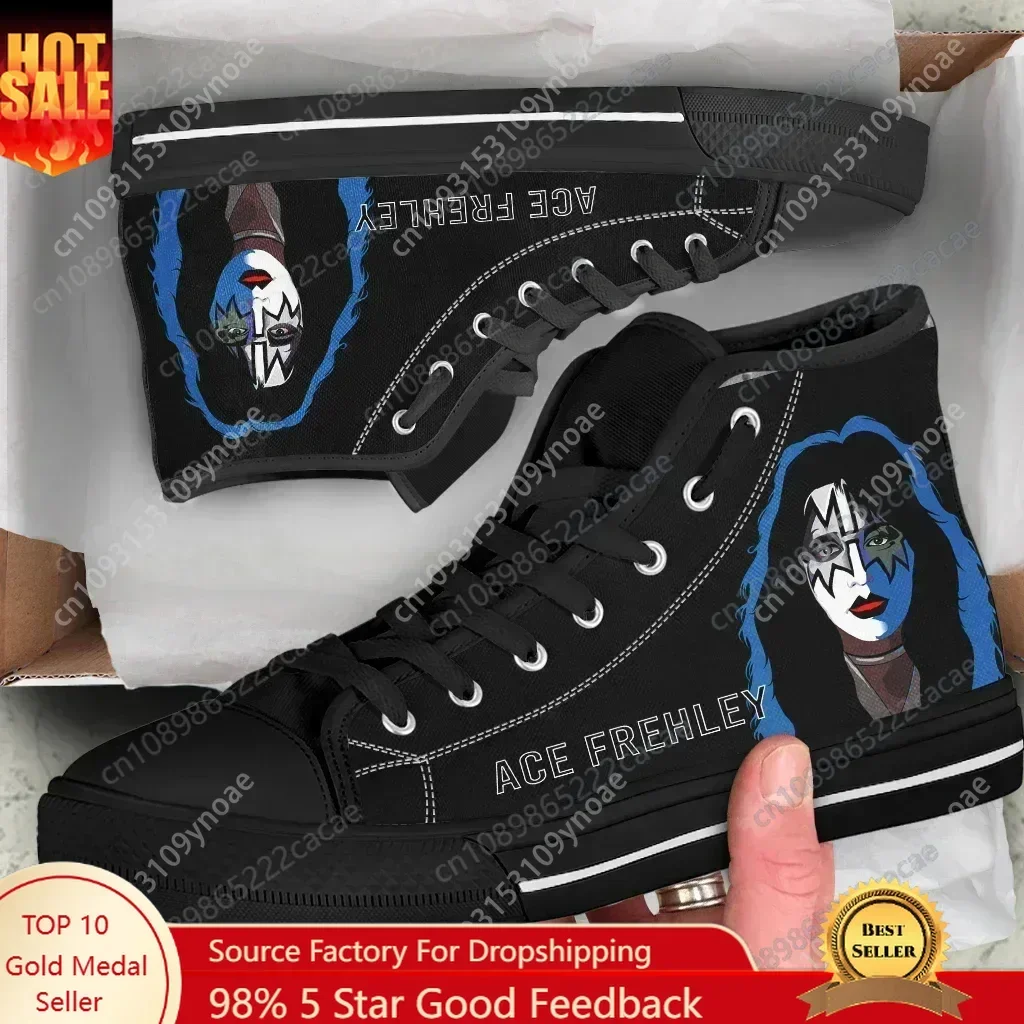 

Mens High Top Canvas Shoes Kiss Rock Band Design Lace Up Women Vulcanized Sneakers Wear-Resistant High Tops Flats Custom Made