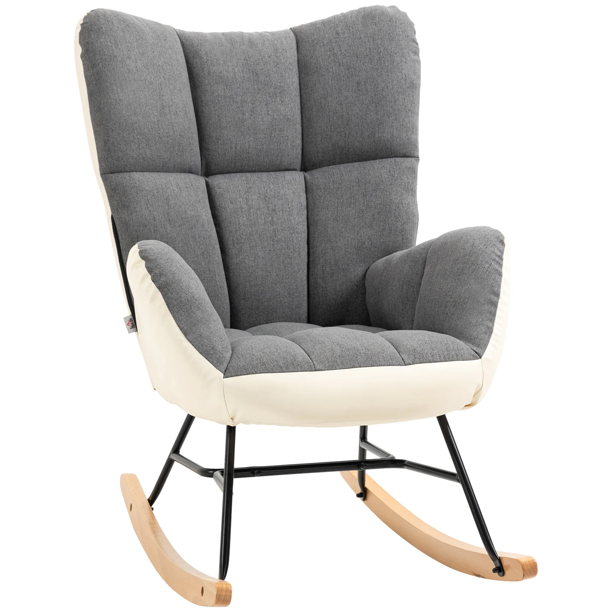 HOMCOM rocking chair modern linen upholstered rocking chair with high back and wooden legs for living room bedroom load 150 kg 42x46x47 cm Gray