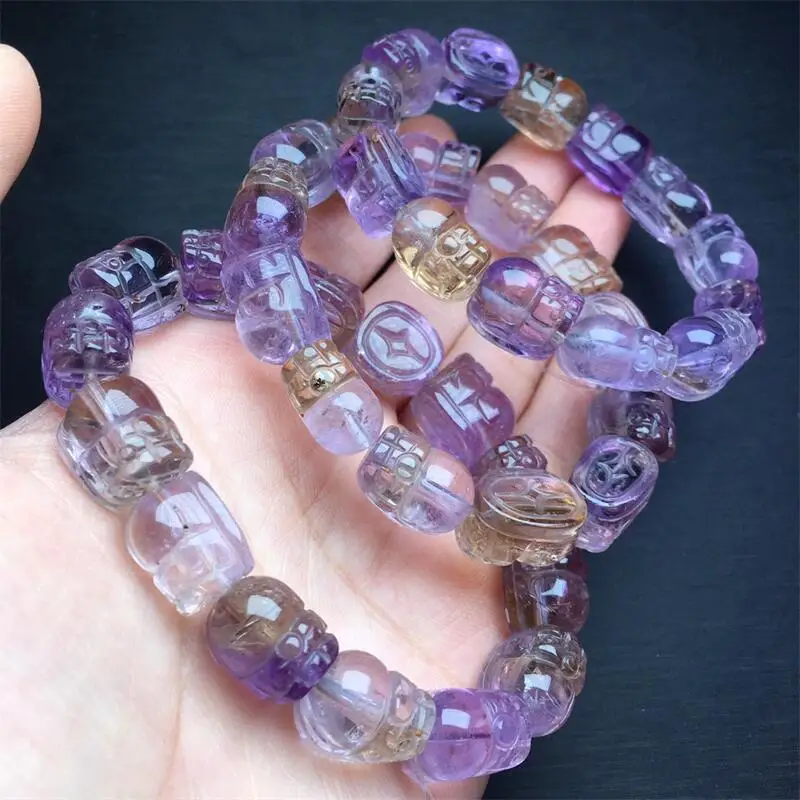 Natural Ametrine Pixiu Bracelet Energy Gemstone Women Stretch Bracelet Jewelry Healing Birthday Present 1pcs