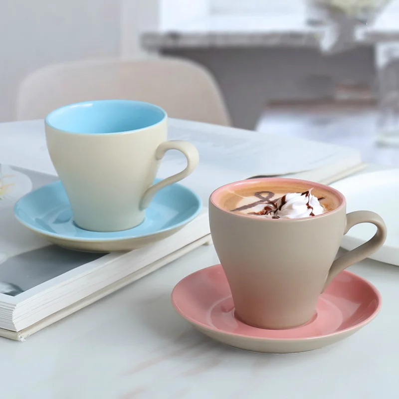 Nordic Style Frost Purity Ceramic Latte Coffee Mug Saucer Sets Small Espresso Cappuccino Cup Cafe Xicara TeaCup Tasse Tazas Copo