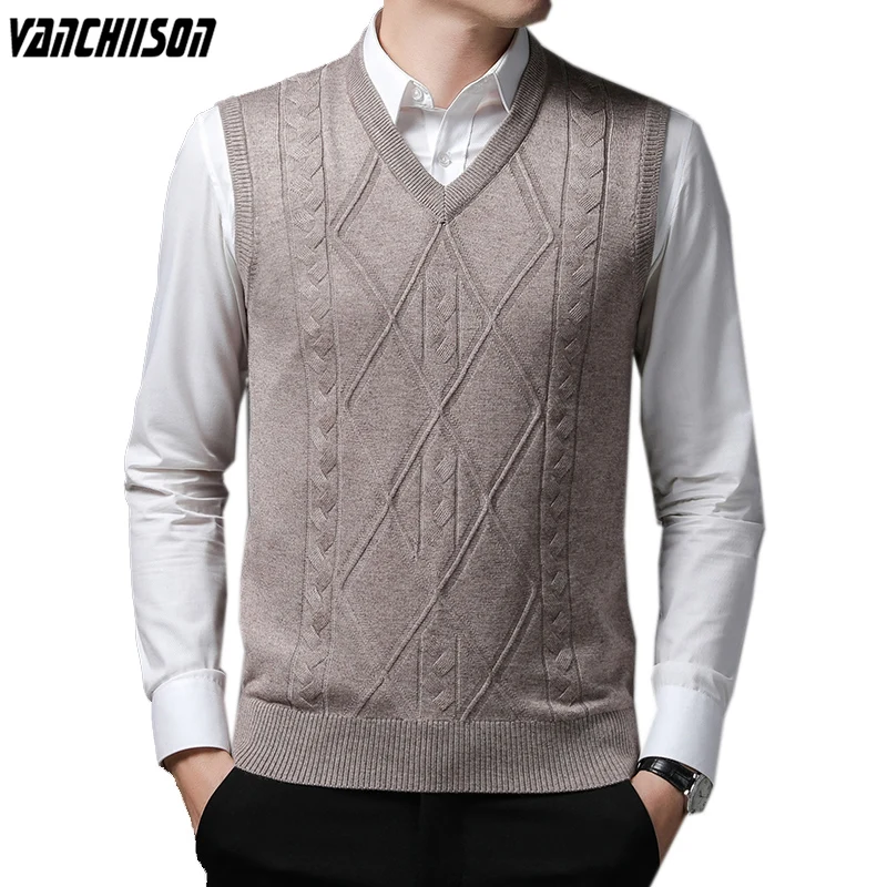 

Men Knit Vest Basic Sweater Sleeveless Big Argyle Pattern for Autumn Winter Business Smart Casual Clothing 00276