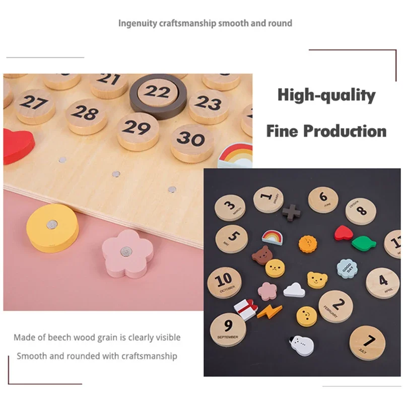 Kids Wood Magnetic Calendar Weather Station Board Weather Enlightening Early Education Calendar Wooden Educational Toy