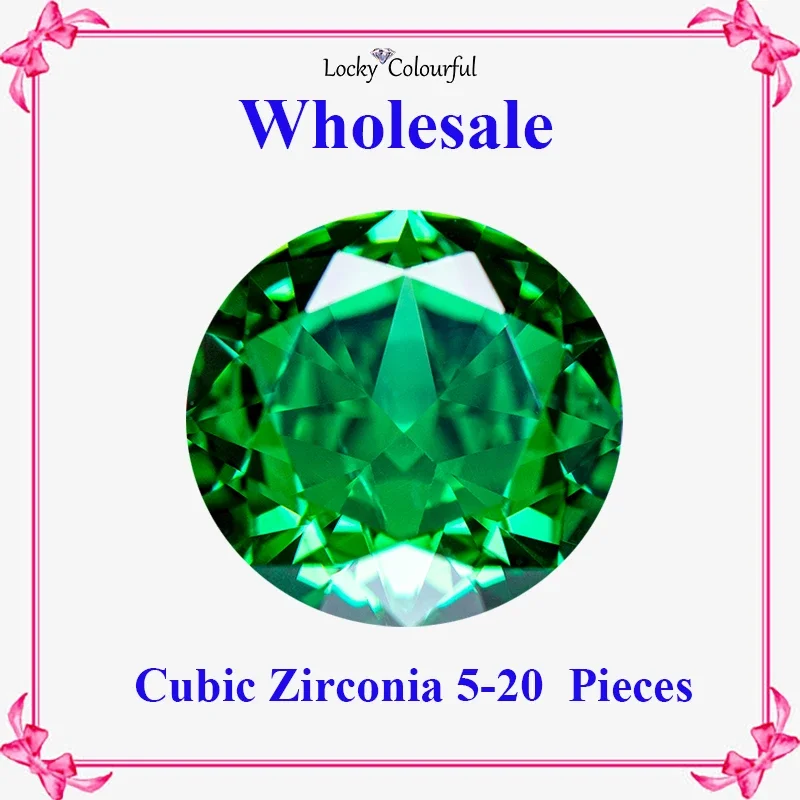 Cubic Zirconia Wholesale Crushed Ice Cut Round Shape Dark Green Color Charms for Jewelry Making Earrings Material No Certificate