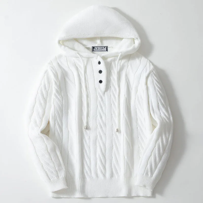 Winter Men\'s Hooded Cardigan Sweater Solid Color Thick Knitted Coat Single-Breasted Male Clothing Men Hoodies Cardigans SY0139