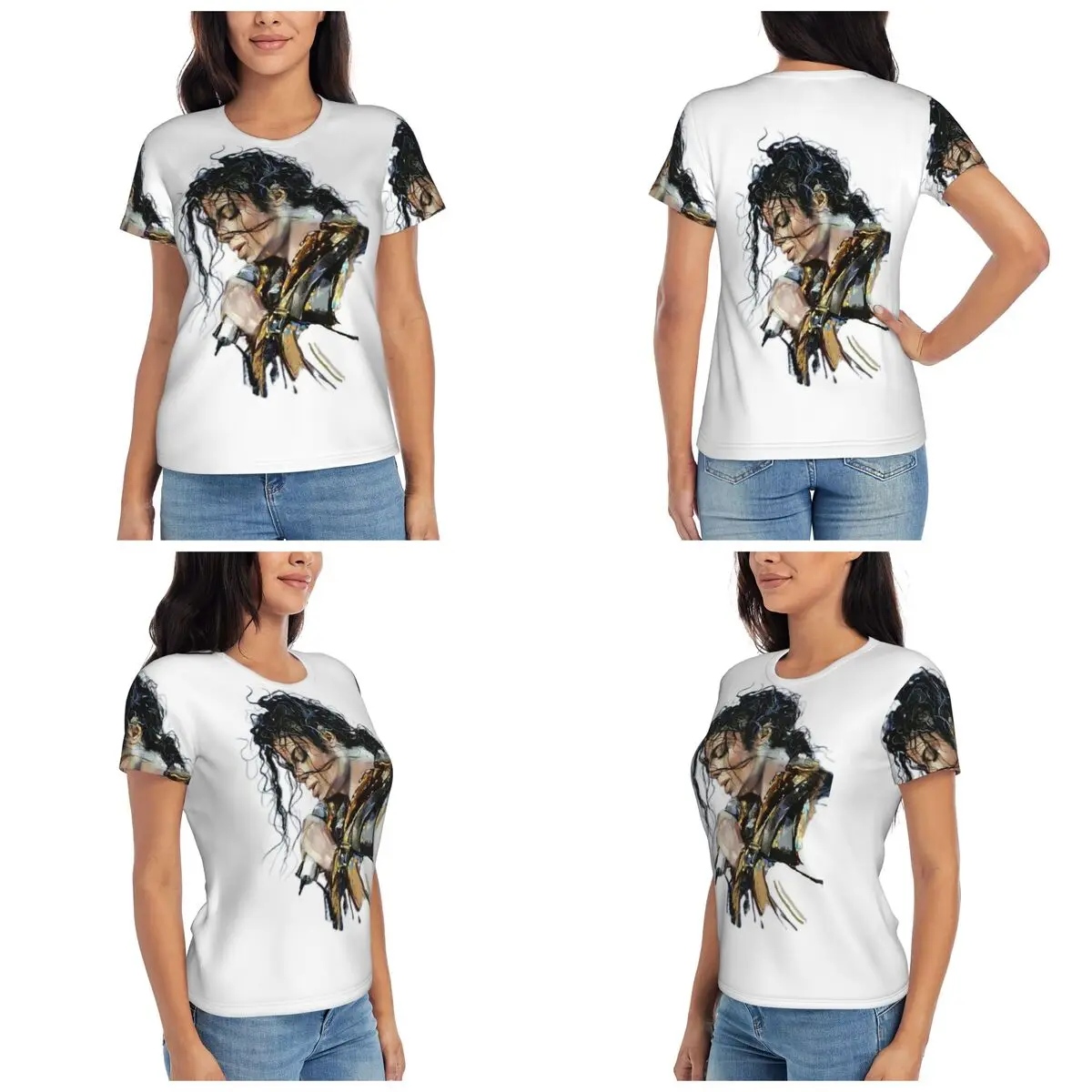 Michael Jackson Musicians Singers Dancers T-Shirt Women Short Sleeve T Shirts Crew Neck Clothing Cotton Summer Tees Streetwear
