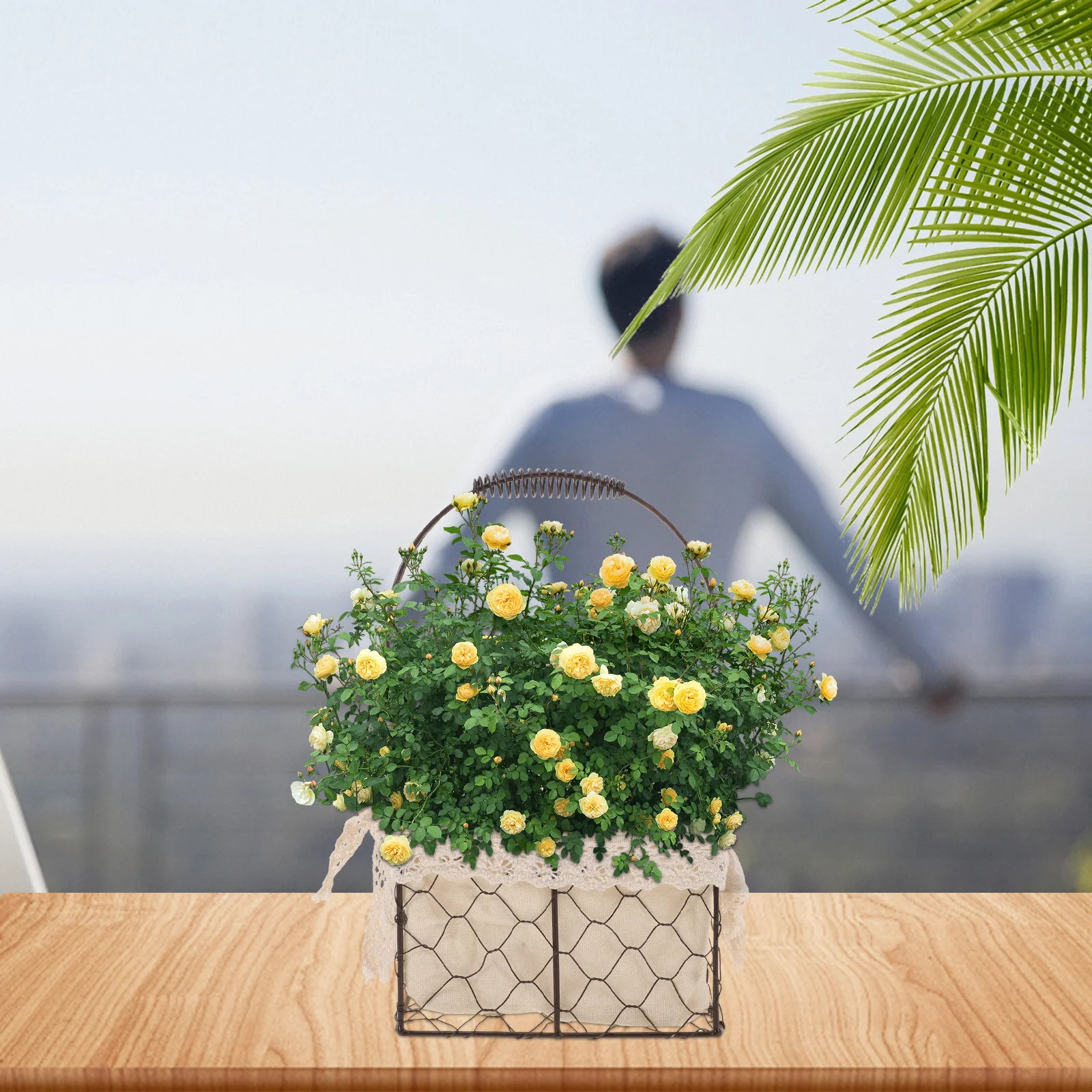 

Durable Metal Flower Basket Rural Style Home Decor Organizer for Bathroom Kitchen Desk Office Garden Yard Decoration