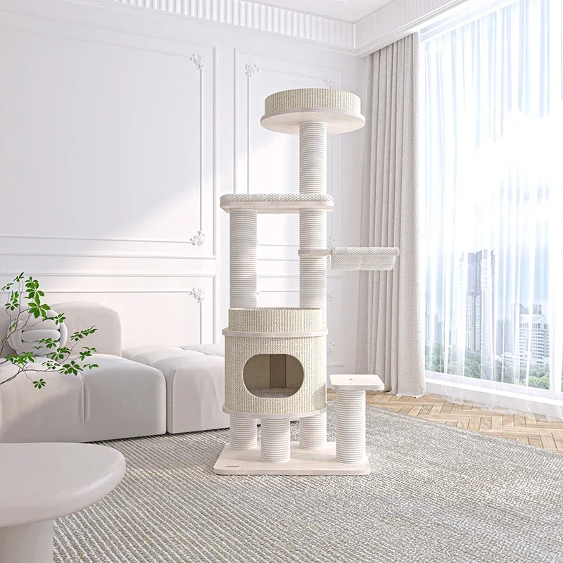 

Вельвет — покрытая башня для кошек на прочной фанере — 122 см, когтеточка и двойные места для отдыха