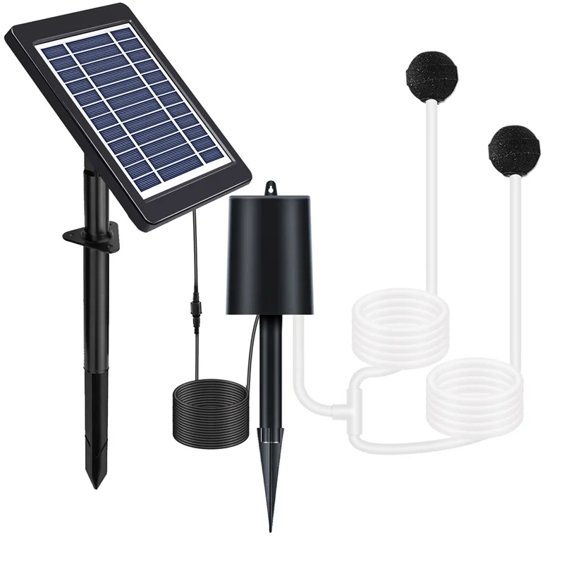 6V 4W Plug-in Zonne-aangedreven Zuurstofpomp voor Visvijver/Aquarium met Slang & Dubbele Beluchtingsstenen IP64 Waterdicht