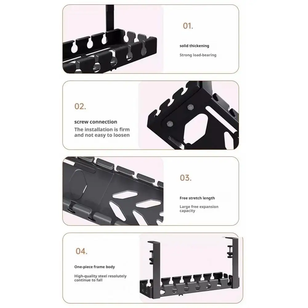 Support de rangement sous Table, plateau de gestion de câbles métalliques sans poinçonnage, organisateur de fils de bureau à domicile, rangement de multiprise rétractable