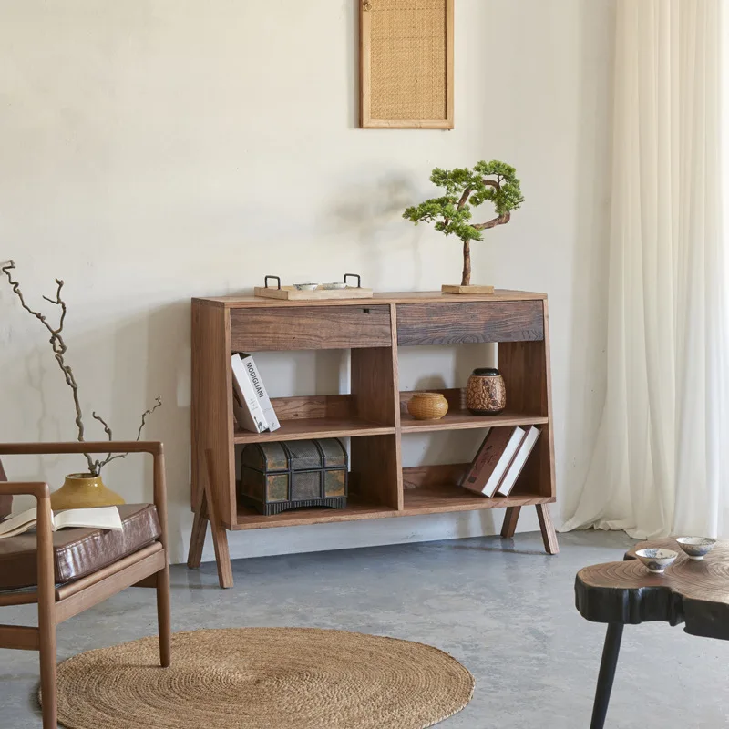 Beautiful wabi-sabi style vintage two-layer dresser cabinet, old wood sideboard, Japanese solid wood combination tea cabinet, te