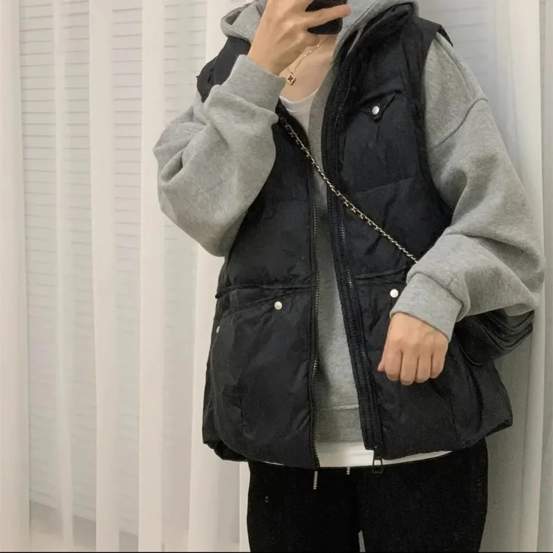 

plus Size 300 Pou Bla Korean Sle Vest Women's Casual Svel Stand Collar Warm Outerwear Winter Faion plus Size