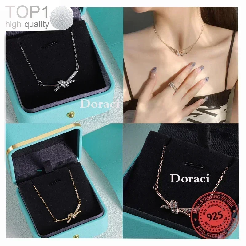 

2025 S925 Silver European-Style Knot Necklace - Diamond Accent, Elegant & Versatile for Modern Women