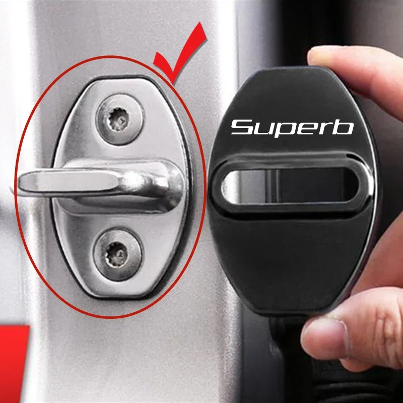 4pcs Car Door Lock Anti-rust Stickers Protective Covers for Skoda Superb Emblem KAMIQ KAROQ OCTAVIA RAPID SCALA Yeti Citigo