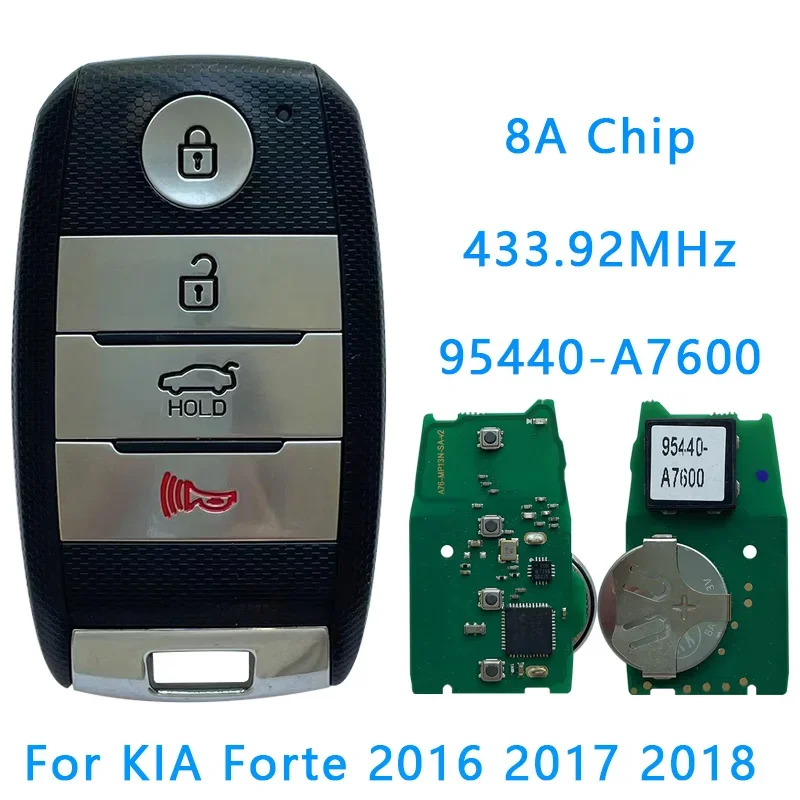 For KIA Forte 2016 2017 2018 Passive Proximity Keyless Entry Go Smart 95440-A7600 FCCID：CQOFN00100 A7600 433MHz RF430 8A Chip