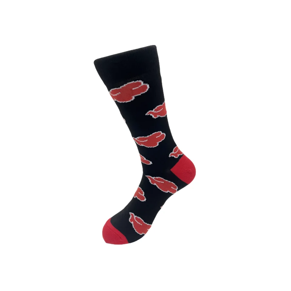 1 Pair Men\'s Red Auspicious Cloud Pattern, Fashion Personalized Mid-calf Socks Suit In All Seasons