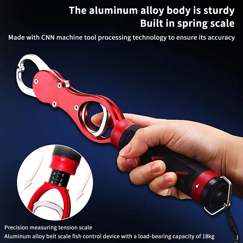 Portable Aluminum Alloy Fish Lip Grabber Fishing Pliers Hook Holder Fish Gripper Built-in Scale Angling Tackle Tools