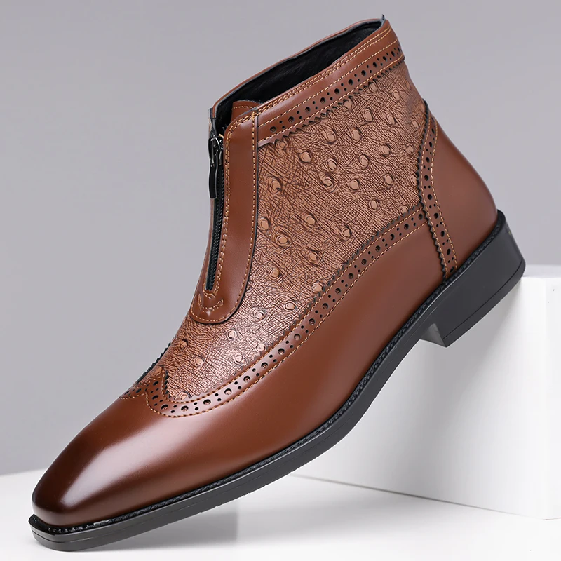 Luxury Brand Leather Shoes Men Boots Winter Formal Leather Oxfords Shoes Dress Boots Chelsea Commercial Affairs Ankle Boots Men