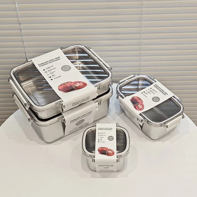 

Стальная коробка для бенто 304 для школы - морозильная камера для микроволновой печи, безопасный контейнер для приготовления еды, герметичный ланч-бокс с набором столовых приборов