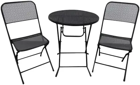 Padova 3 Piece Bistro Outdoor Backyard Dining Set with 2 Folding Chairs and Round Table Furniture for Patios or Decks