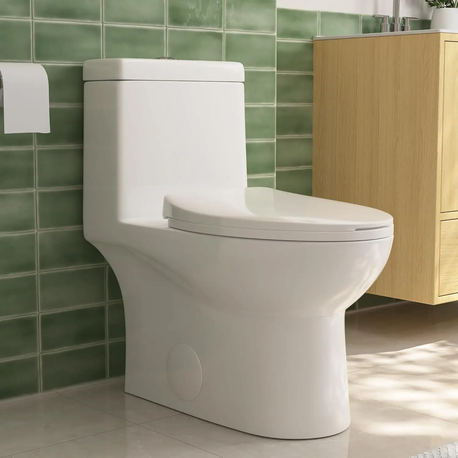 One-Piece Toilet, Toilet with Standard Comfortable Chair Height Seat, Dual Flush 0.8/1.28 GPF and Quick Release Toilet Seat