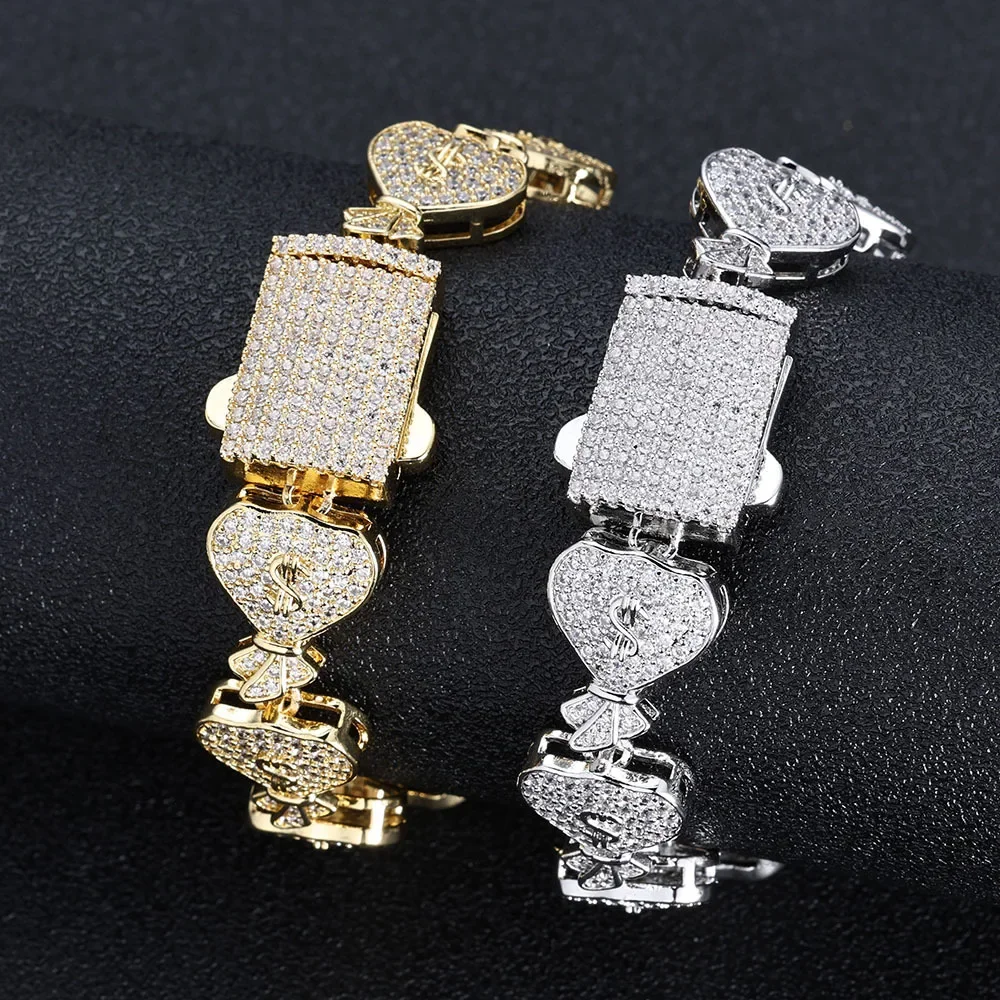 

bracelet cuban link Hip Hop 15mm Dollar Money Bag Jewelry Zircon Men's Necklace Jewelry