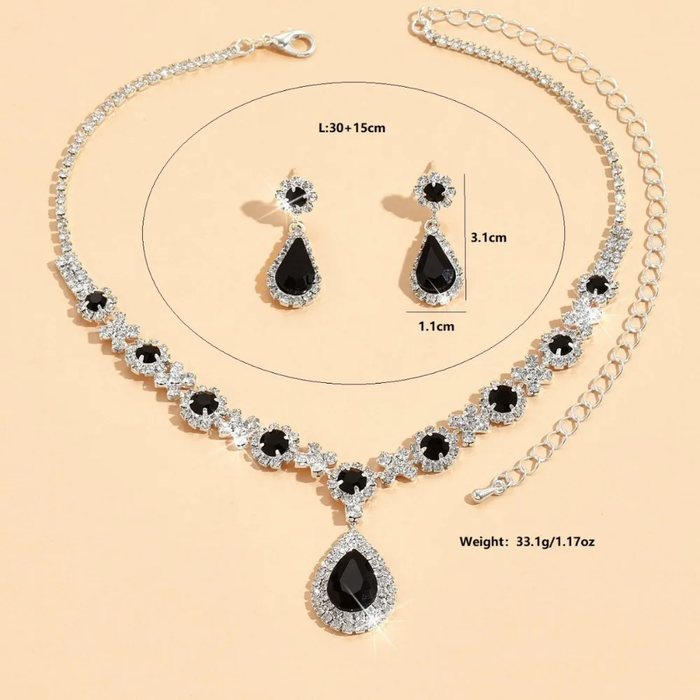 3pc Women's Crystal Droplet Necklace Earrings Set