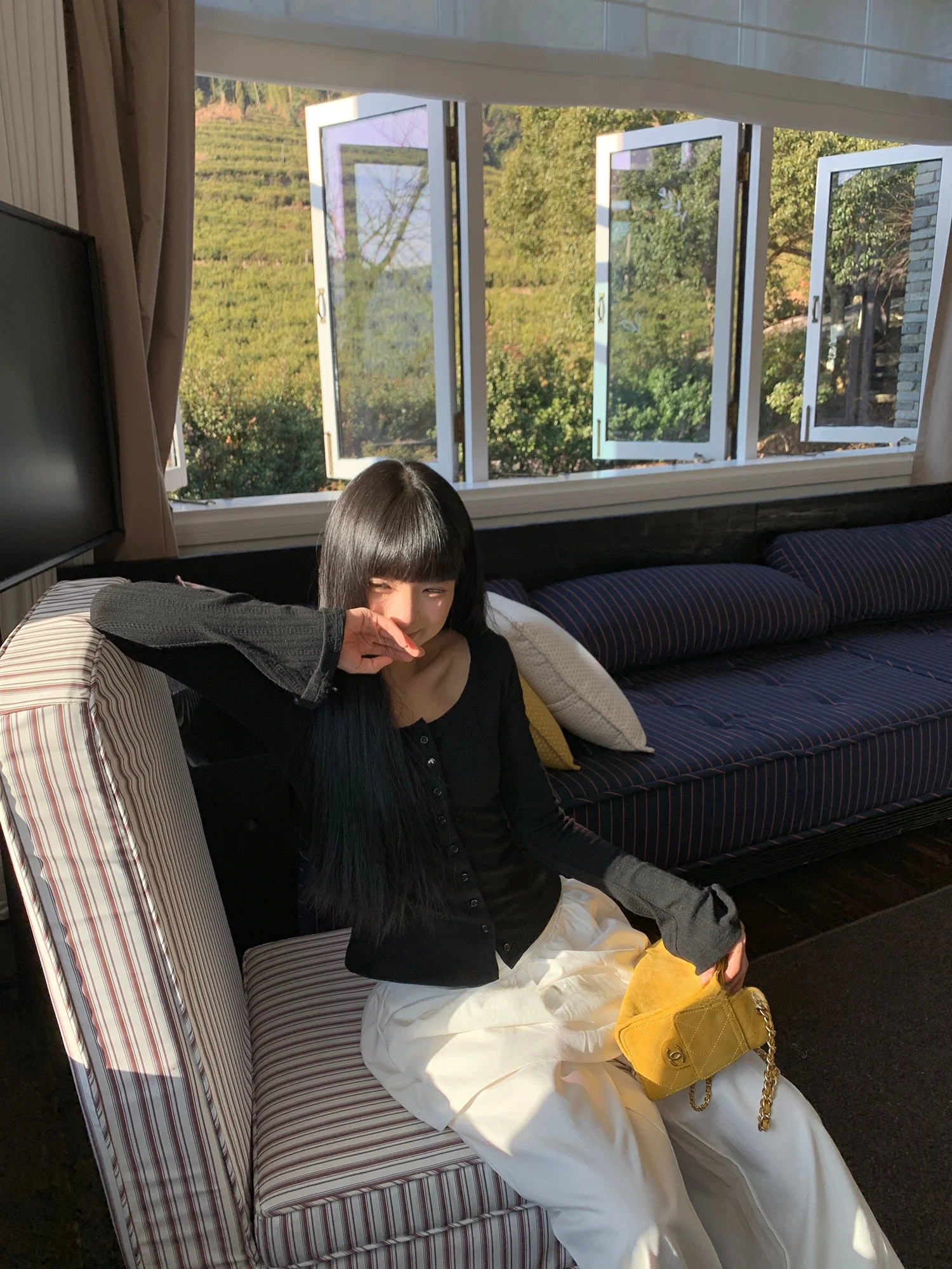 

YOUTHLE Women's Knitted Long Sve Button up Cardigan Slim Fit Striped Top Coat Casual Sle round Ne Spring Faion