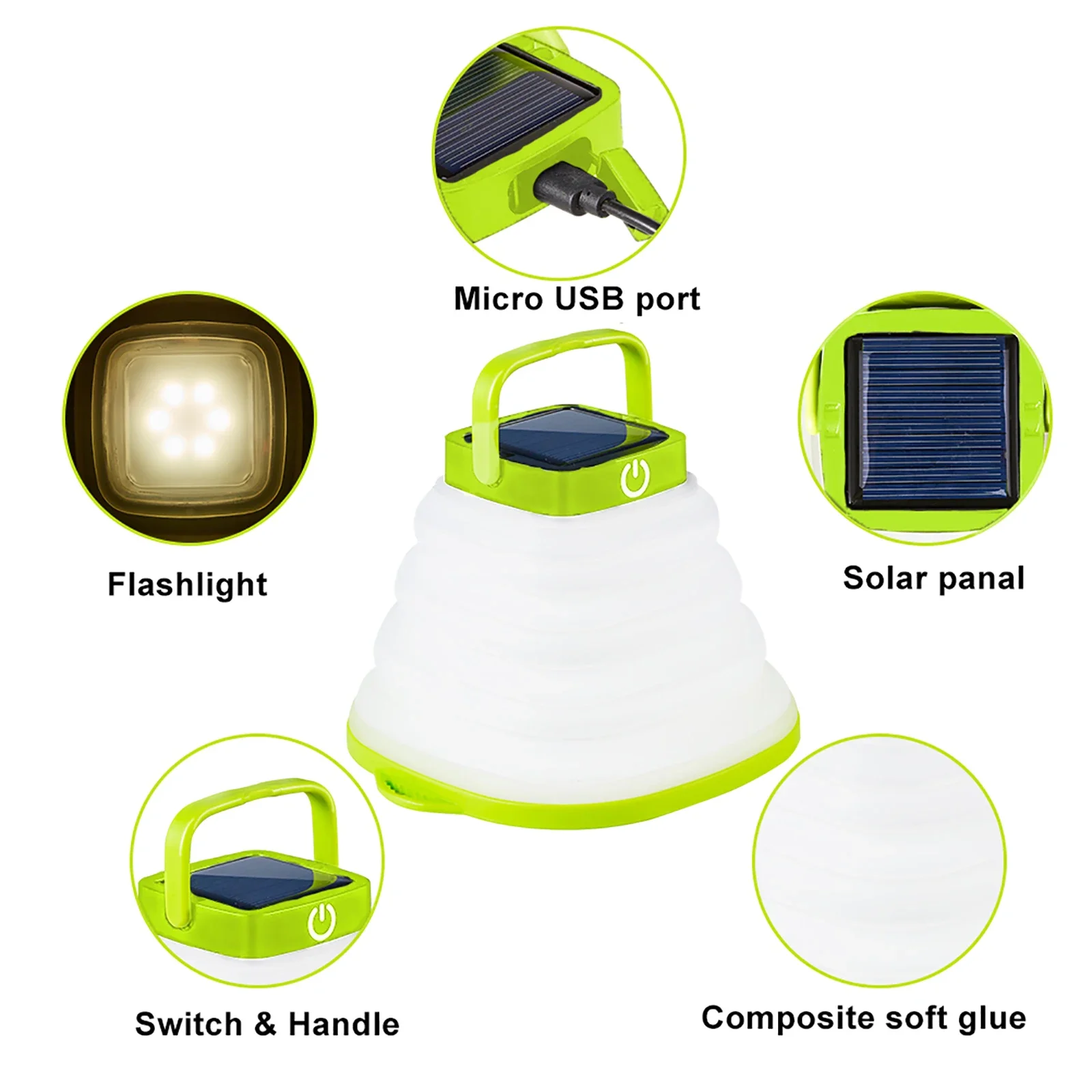 Solar Camping Lantern LED Lights Portable USB Rechargeable Foldable Bubble Emergency Lamp for Outdoor Climbing