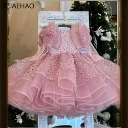 ICJAEHAO 2025, Prinzessinnenkleid für Kinder, passend zu einem Jahr altem Baby, Mädchen, luxuriös, mit Schleife und Pailletten, elegantes Outfit, Kleidung für formelle Anlässe