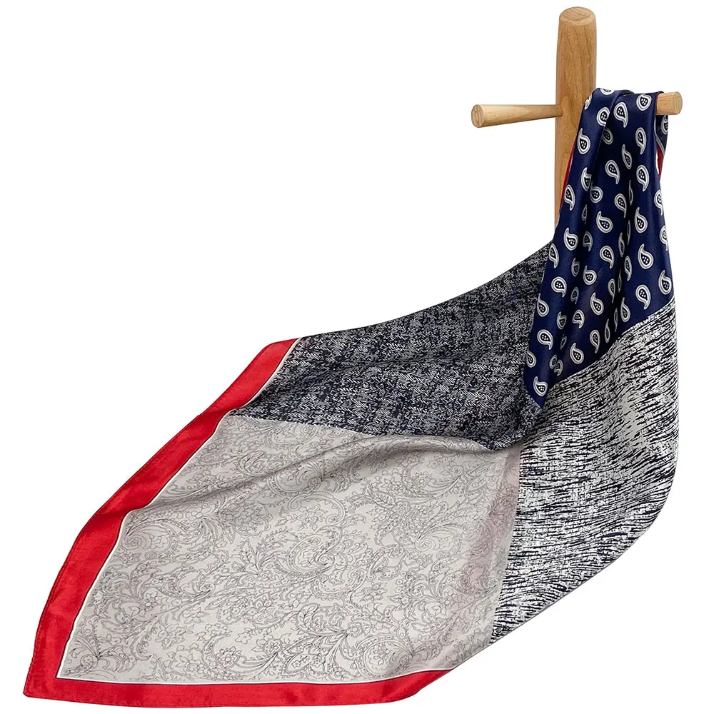 53cm Pure Silk Scarves Bandana Elegant Retro Pocket Square Spring Thick Floral 100% Natural Woman Kerchief Gift Paisley Flower