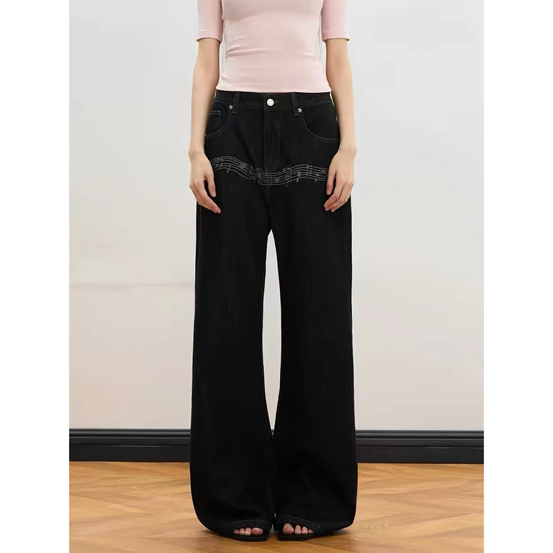 

ZHIZOU Women Black Jeans Oversize Washed Denim Pants Boyfriend style Y2k Gyaru Punk Vintage Hiphop Grunge Baggy Denim Trousers