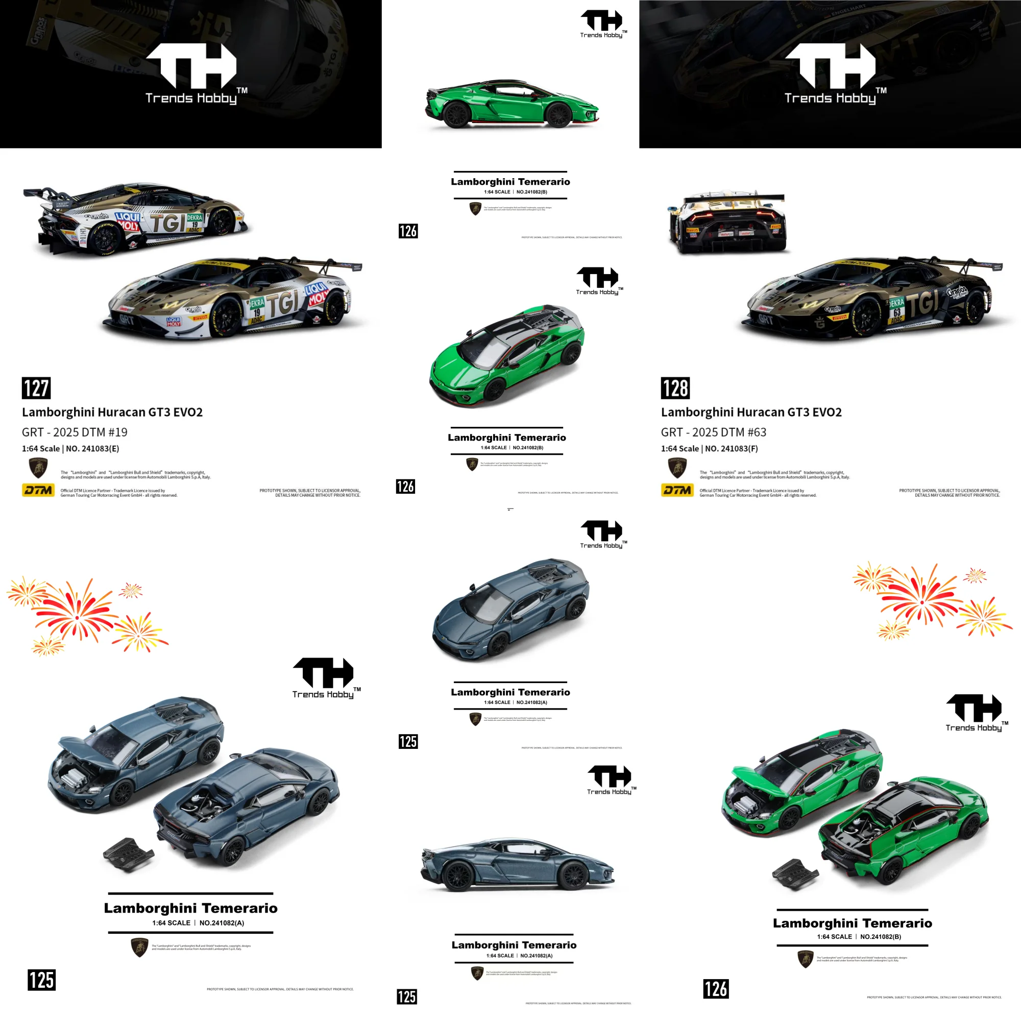 Trends Hobby 1:64 Lamborghini Huracán GT3 EVO2 - DTM 2025 No. N.° 19 Modelo de Coche de Aleación 96