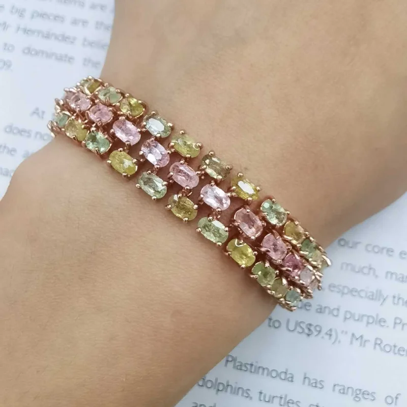 SACE GEMS New Trend 925 Sterling Silver Natural Tourmaline Gemstone Bracelrts for Women Engagement Cocktail Party Fine Jewelry