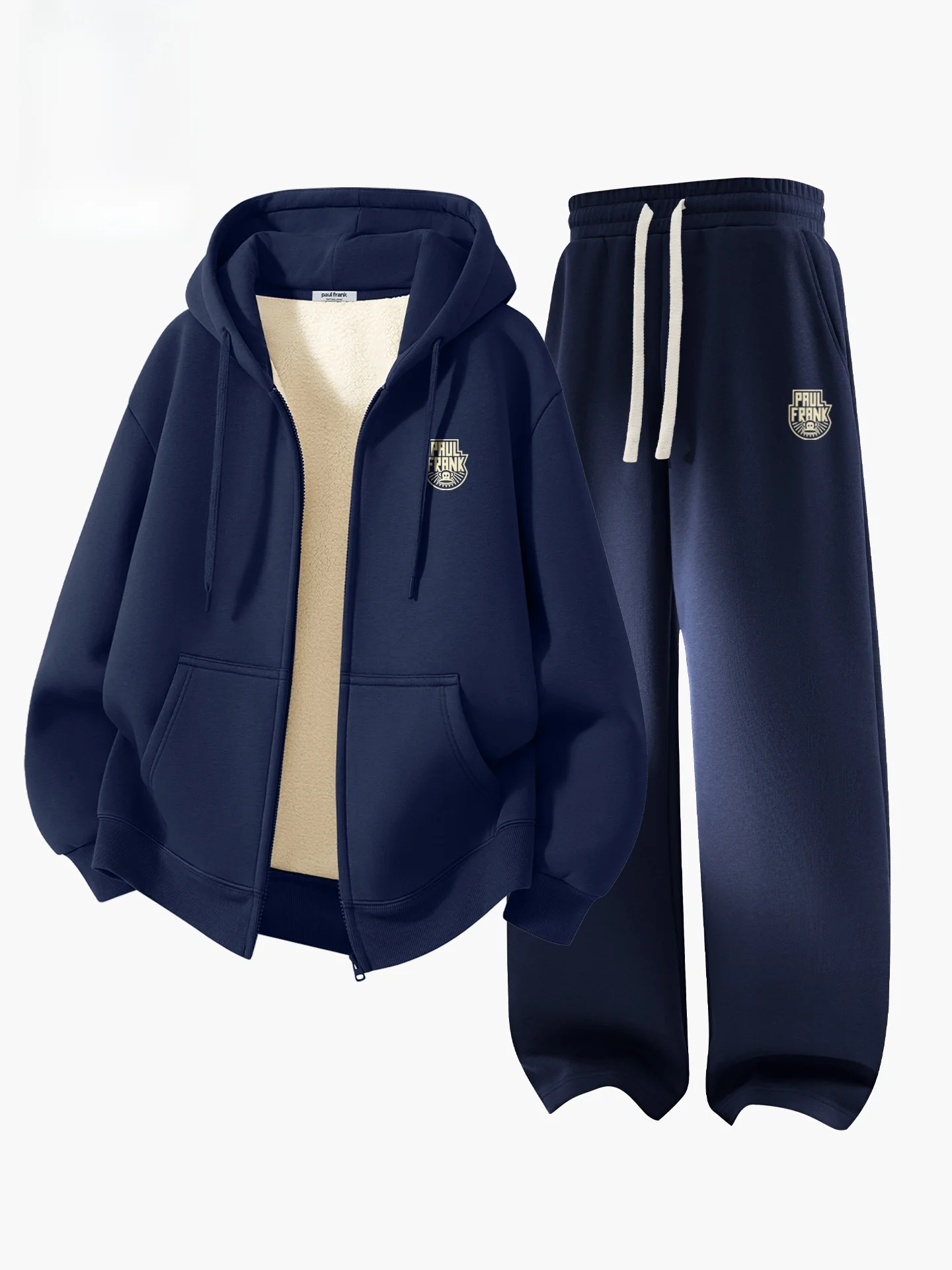 

Thiened Fce Men's Autumn Winter Warmth Sweatirt Pants Set American Heavyweight Monkey Mouth Jaet Long Pants