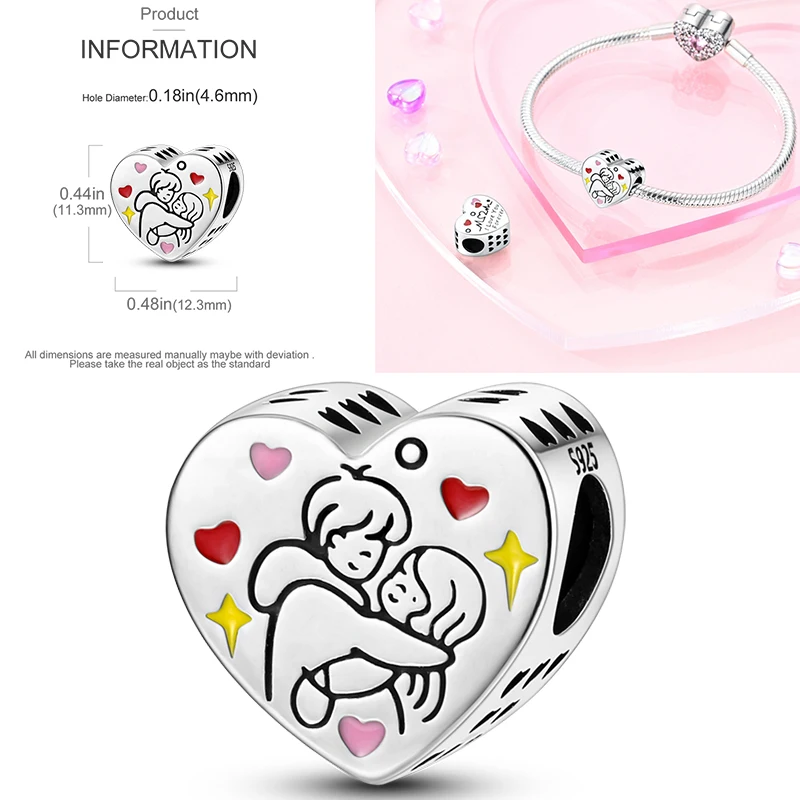 925 Sterling Silber Liebesherz Paar Familie Rose Motorrad Charm-Perlen DIY Armband Halskette Jubiläumsgeschenk für Frauen – Detail 28