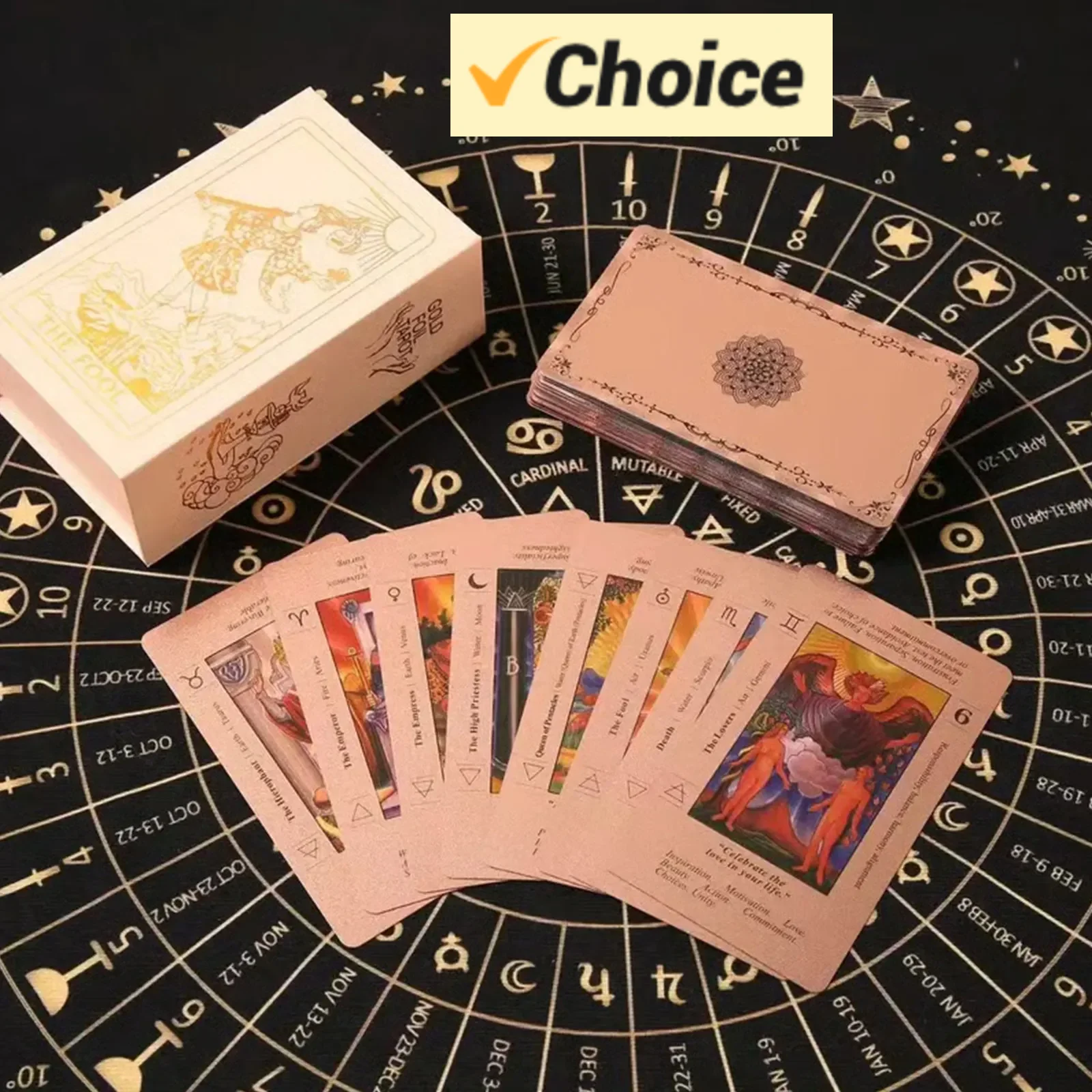 

Идеальный подарочный набор Таро для начинающих: колода из розового золота с направляющей — универсальный набор с потрясающими золотистыми карточками и рисунком