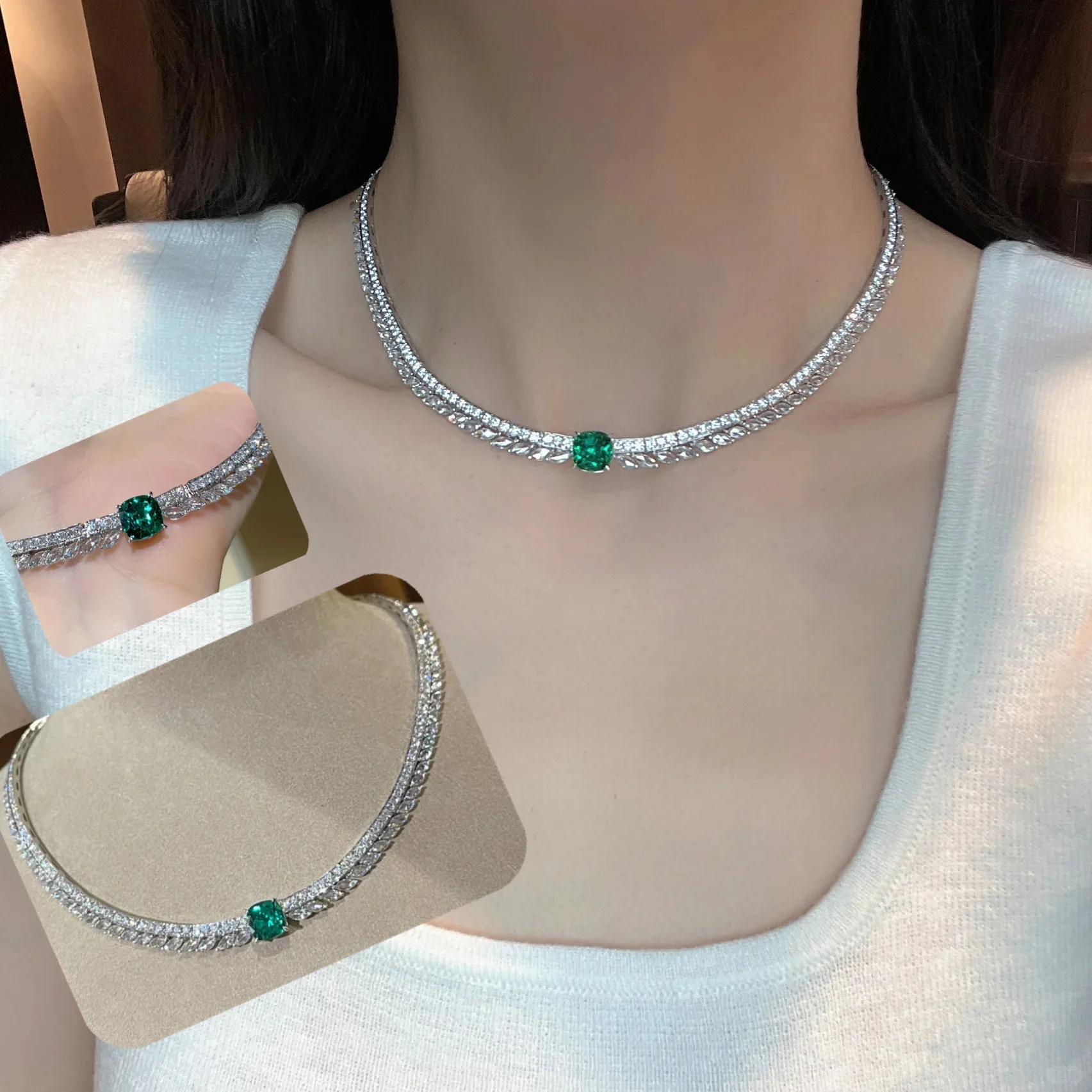 ZOCA Luxury  Bridal Jewelry Necklace For Women Wedding Party Imitation Emerald Choker Fine Wedding Party Necklace