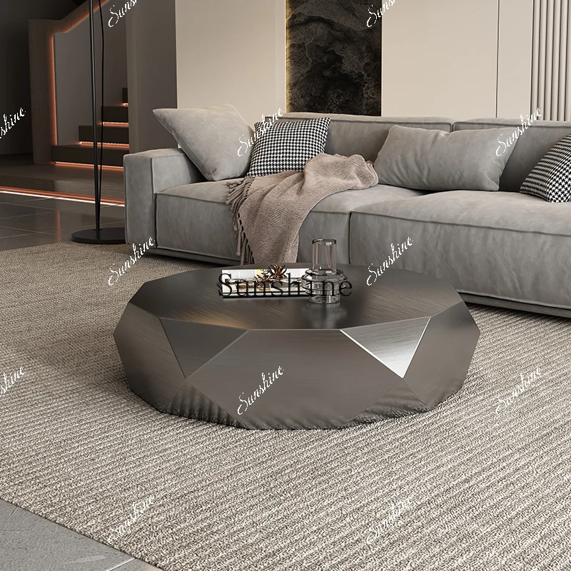 

Modern simple light luxury living room home new design special-shaped stainless steel creative sofa coffee table FT