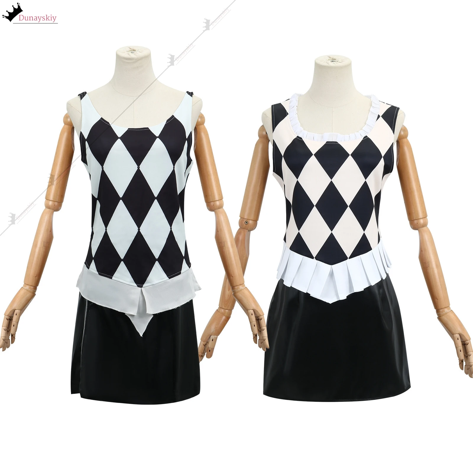 أزياء أنيمي ليدي جوكر النسائية المهرج غاغا التأثيرية سترة سوداء حمراء وتنورة مجموعة نسائية لحفلات الهالوين للنساء البالغات