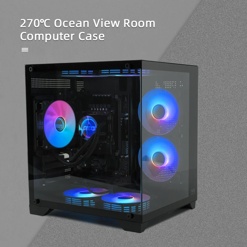 MANMU PC Case Sea View Room Gaming Computer Desktop M-ATX Motherboard 240 Double-Sided Tempered Glass PC Gamer Cabinet