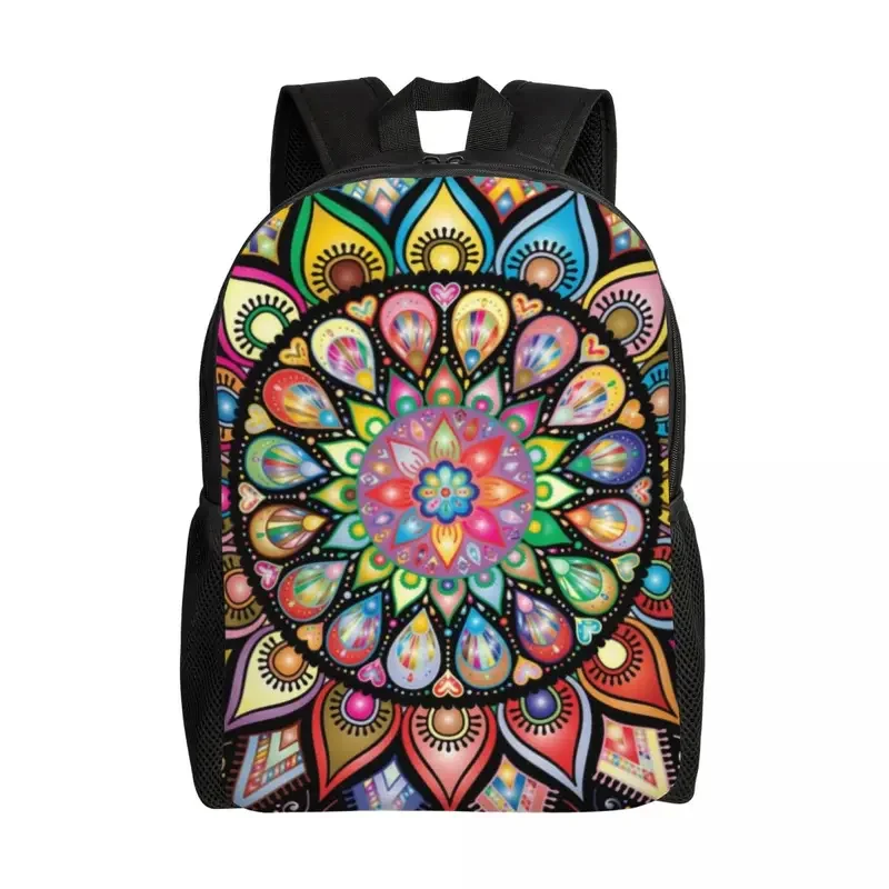 Custom Colorful Lotus Mandala Backpacks for Men Women College School Students Bookbag Fits 15 Inch Laptop Buddhism Flower Bags