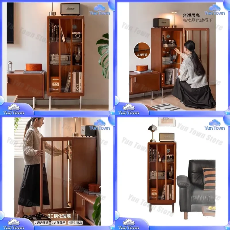 Solid Wood Edge Cabinet for Bauhaus Style Living Room Storage Locker Display Cabinet Small Apartment Crevice Bookcase Modern