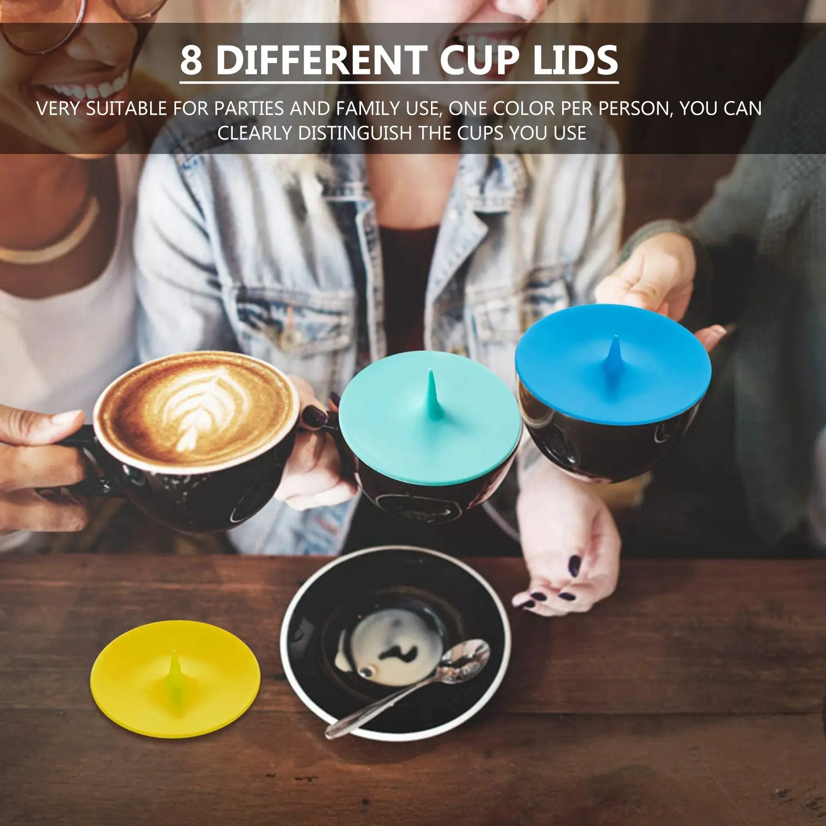 RIRI Silicone Cup Lids Drop Cup Cover 8 Set Anti-Dust Airtight Seal Mug Cover Silicone Drink Bowl Lids Hot Cup Lids