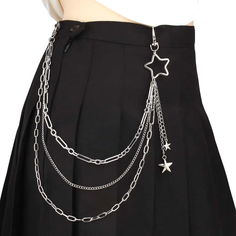 Cadena para pantalones con borlas de estrellas de Color plateado para mujer, cadena de cintura con personalidad multicapa de Metal Punk Hip Hop, regalos de joyería Rock